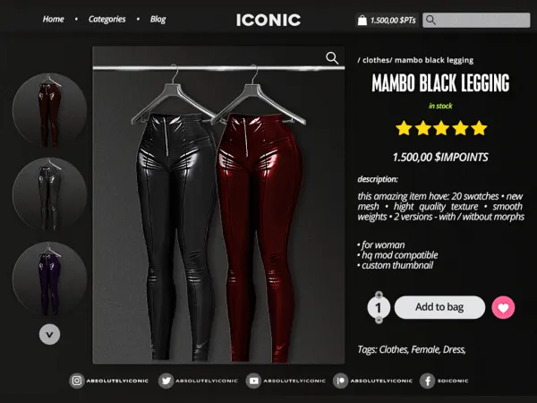 Alpha Mambo Black Legging - The Sims 4 Custom Content