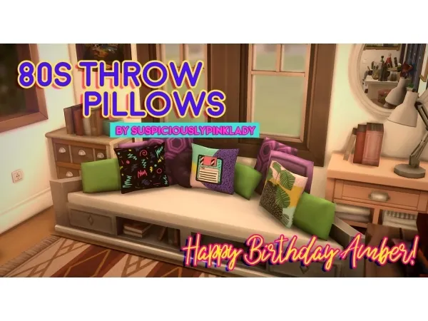 Alpha 80s Throw Pillow by suspiciouslypinklady - The Sims 4 Custom Content