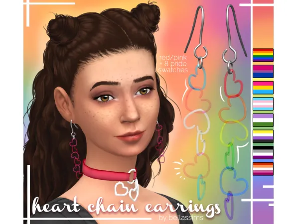 Maxis Match Heart Chain Earrings by Bellassims - The Sims 4 Custom Content