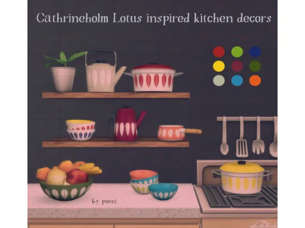 Maxis Match Cathrineholms lotus series inspired kitchen decors - The Sims 4 Custom Content
