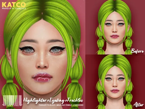 Alpha KATCO Highlighter + Eyebag + Freckless N1 by katco - The Sims 4 custom content
