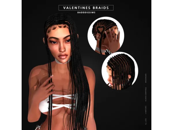 Alpha VALENTINES BRAIDS by BADDDIESIMS - The Sims 4 Custom Content