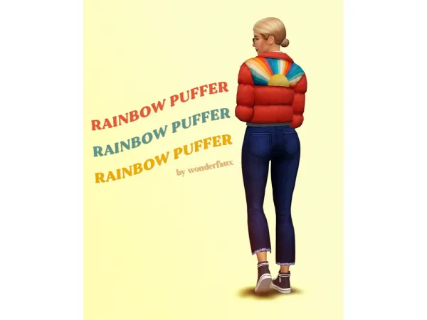 Maxis Match rainbow puffer jacket by wonderfaux - The Sims 4 Custom Content