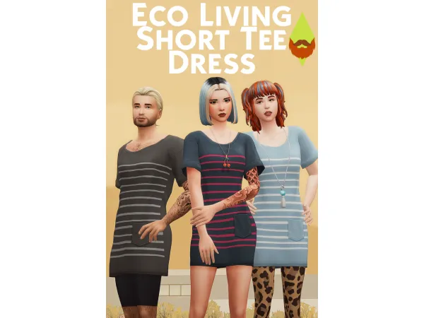 Maxis Match EcoLiving Short Tee Dress by Kiwisim4 - The Sims 4 Custom Content