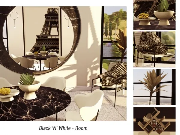 Alpha Black 'N' White Dining Room - The Sims 4 Custom Content