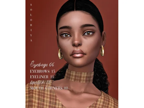 Mix Eyebags 06 eyebrows 15 eyeliner 11 lipstick 19 mouth corners 08 Sims 4 by soloriya - The Sims 4 Custom Content