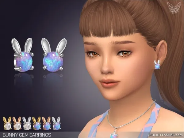 Alpha Bunny Gem Earrings For Kids - The Sims 4 Custom Content