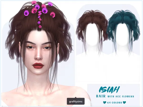 Alpha Isiah Hair with ACC Flowers - The Sims 4 Custom Content