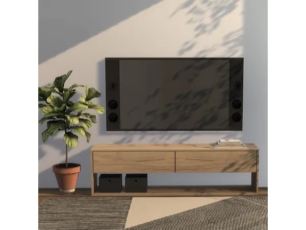 Alpha Ethnicraft Nordic TV Bench NJRD Rug - The Sims 4 Custom Content