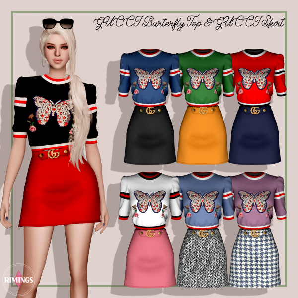 Alpha [RIMINGS] GUCCI Burterfly Top Skirt by simsfinds - The Sims 4 Custom Content