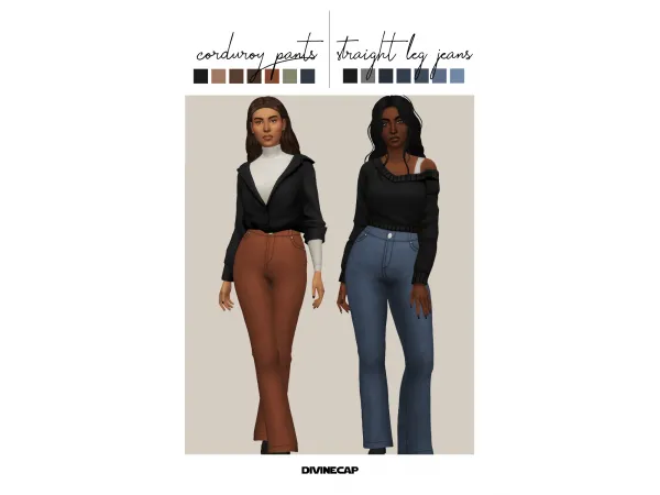 Maxis Match DIVINECAP CORDUROY STRAIGHT LEG JEANS - The Sims 4 Custom Content