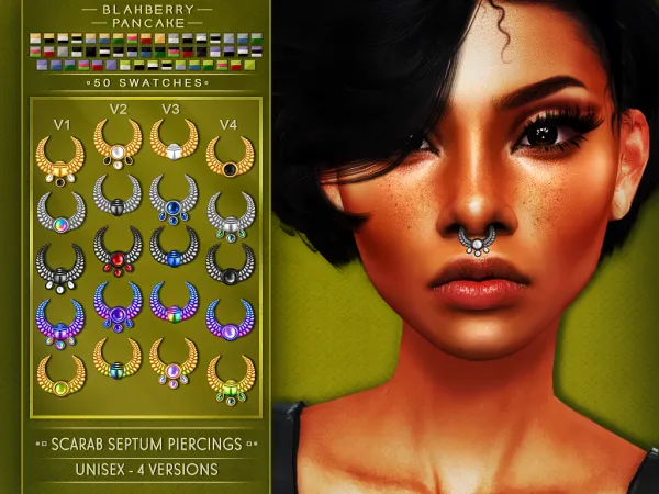 Alpha Blahberry Pancake Scarab Septum Piercings (U) by blahberry-pancake - The Sims 4 Custom Content