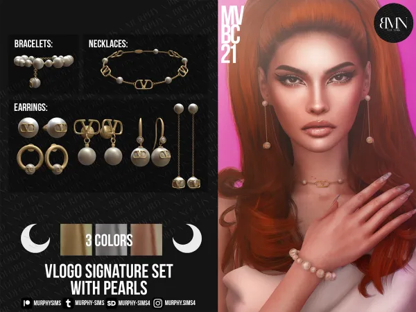Alpha Valentino VLogo Signature Set with Pearls - The Sims 4 Custom Content
