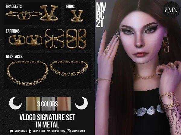 Alpha Valentino VLogo Signature Set in Metal - The Sims 4 Custom Content