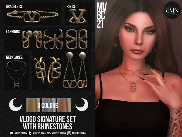 Alpha Valentino VLogo Signature Set with Rhinestones - The Sims 4 Custom Content