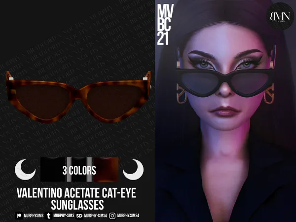 Alpha Valentino Acetate Cat Eye Sunglasses with VLogo Signature - The Sims 4 Custom Content