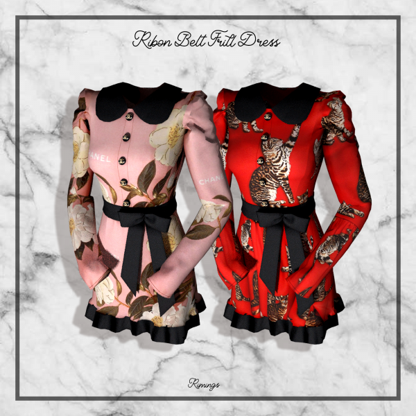 Alpha [RIMINGS] Ribon Belt Frill Dress by simsfinds - The Sims 4 Custom Content
