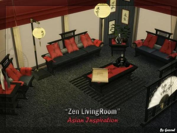 Alpha Zen LivingRoom Asian Inspiration by Gazoul - The Sims 4 Custom Content