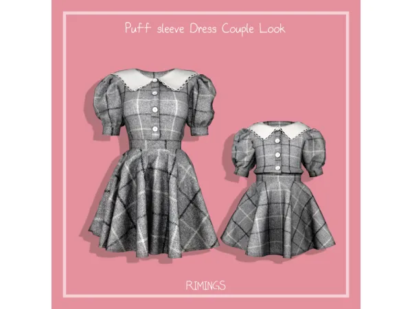 Alpha [RIMINGS] Puff sleeve Dress Couple Look by RIMINGS - The Sims 4 Custom Content