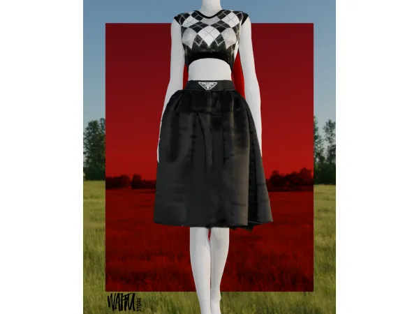 Alpha PRADA FLARED SKIRT by Waifu - The Sims 4 Custom Content