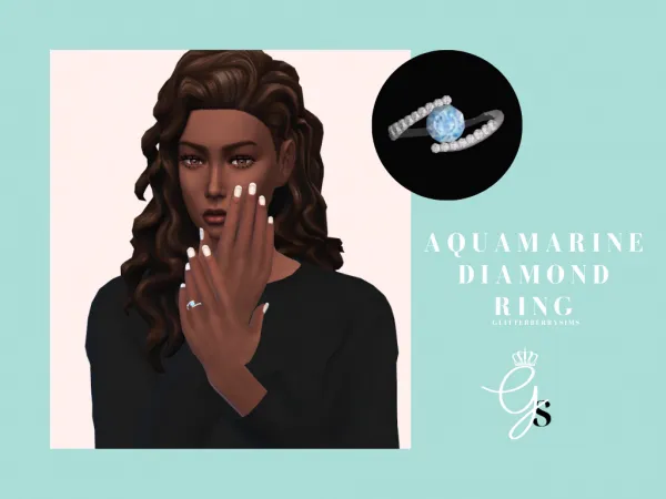 Mix Aquamarine Diamond Ring by Glitterberry Sims - The Sims 4 Custom Content