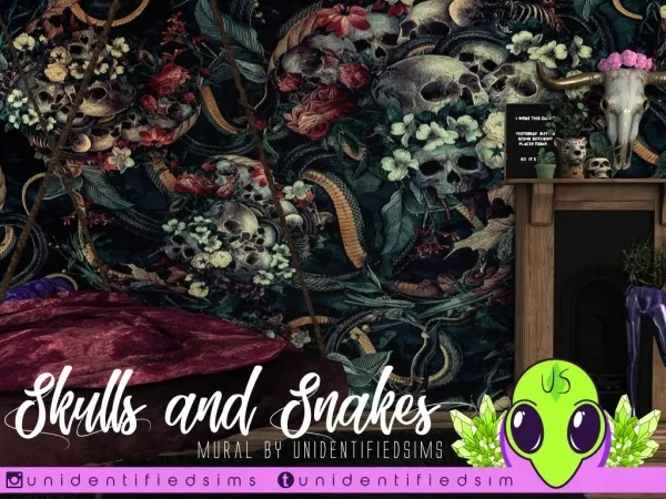 Alpha Skulls and Snakes Wallpaper Mural - The Sims 4 Custom Content