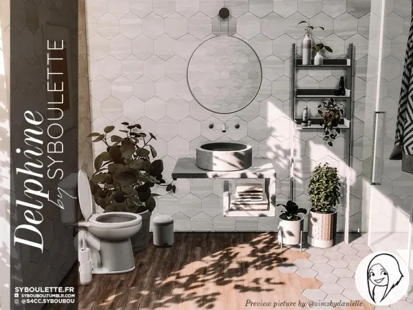 Alpha Delphine bathroom set - The Sims 4 Custom Content