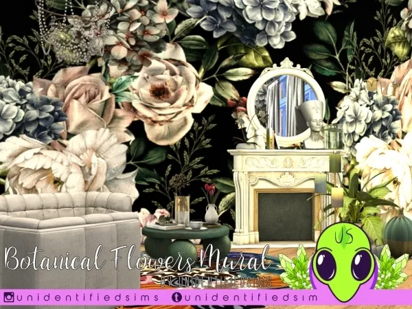 Maxis Match Botanical Flowers Wall Mural - The Sims 4 Custom Content