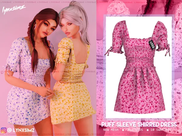 Alpha Lynxsimz Puff Sleeve Dress - The Sims 4 Custom Content