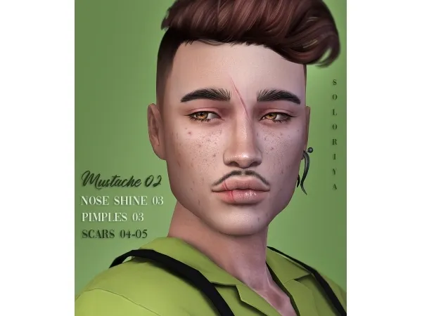 Alpha Mustache 02 nose shine 03 pimples 03 scars 04 05 by soloriya - The Sims 4 Custom Content