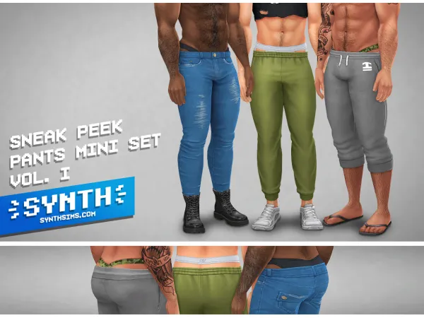 Maxis Match SNEAK PEEK PANTS MINI SET VOL I custom content download by SYNTHsims - The Sims 4 Custom Content