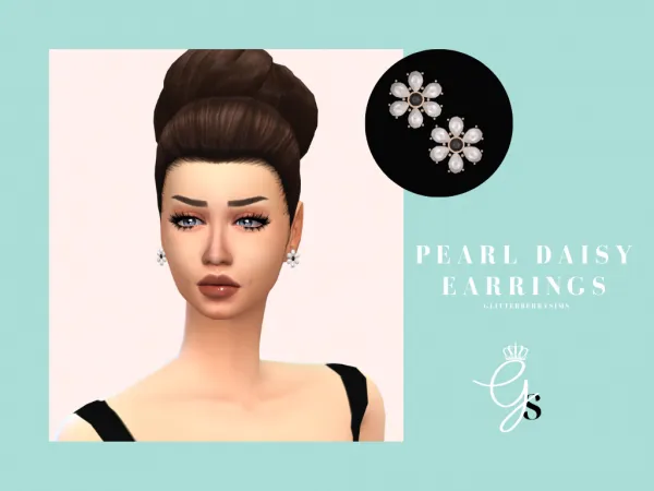 Maxis Match Pearl Daisy Earrings by Glitterberry Sims - The Sims 4 Custom Content