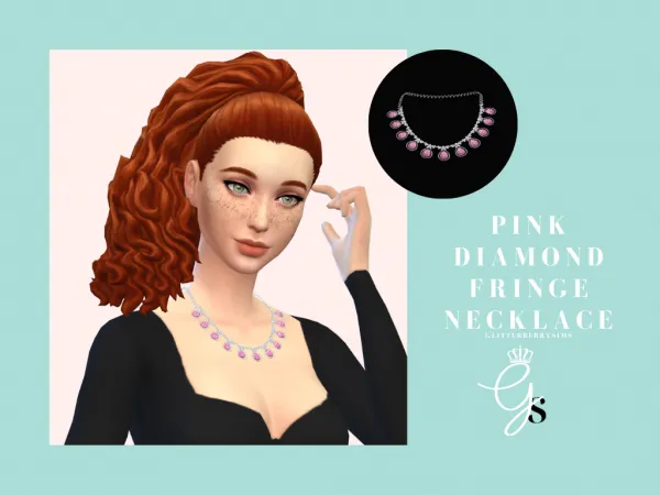 Maxis Match Pink Diamond Fringe Necklace by Glitterberry Sims - The Sims 4 Custom Content