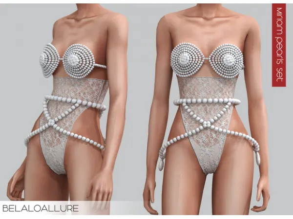 Alpha Belaloallure Miriam pearls set bra belt - The Sims 4 Custom Content