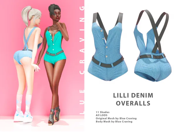 Alpha Lilli Denim Overall by Blue Craving - The Sims 4 Custom Content