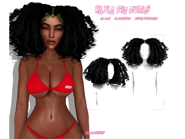 Alpha KAYLA BIG CURLS by BADDDIESIMS - The Sims 4 Custom Content