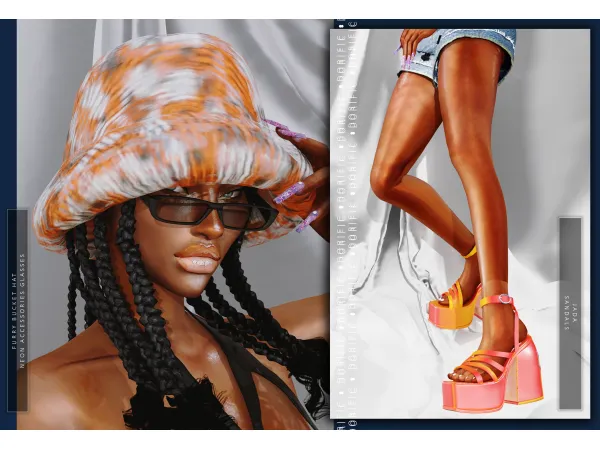 Alpha FURRY BUCKET HAT NEON ACCESSORIES SHADES by - The Sims 4 Custom Content