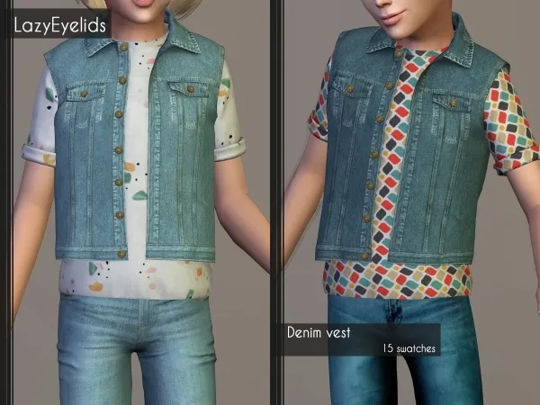 Alpha Denim vest - The Sims 4 Custom Content