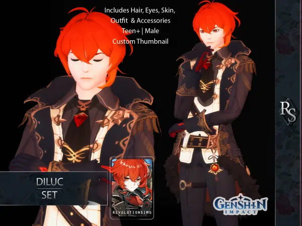 Alpha Diluc Set by Revolution Sims - The Sims 4 Custom Content