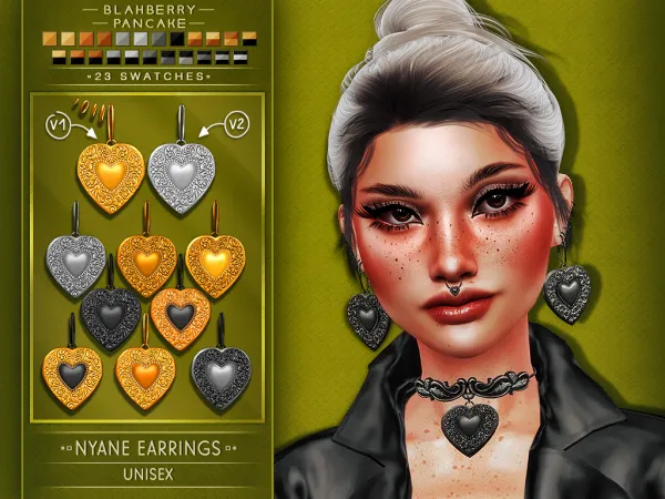 Alpha BlahberryPancake Nyane Earrings (unisex) - The Sims 4 Custom Content
