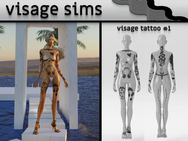 Mix visage tattoo #1 by v1s4g3 - The Sims 4 custom content