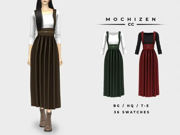 Alpha Mochizen Suspenders Dress Long Vers. by mochizen-cc - The Sims 4 custom content