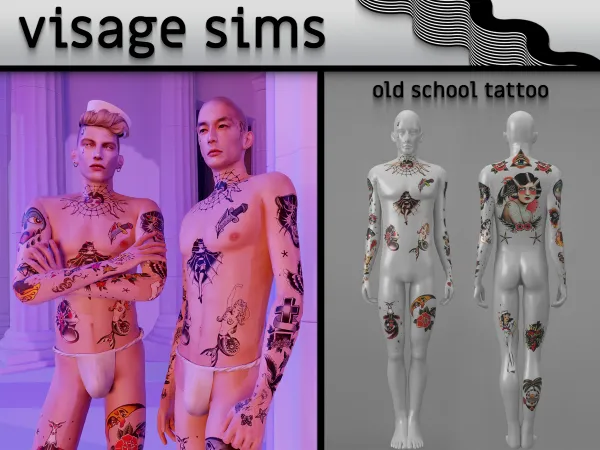 Mix old school tattoo by v1s4g3 - The Sims 4 custom content