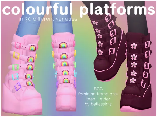 Mix Colourful Platform Boots by Bellassims - The Sims 4 Custom Content