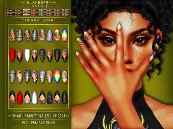 Alpha Blahberry Pancake Sharp Fancy Nails Short by blahberry-pancake - The Sims 4 Custom Content