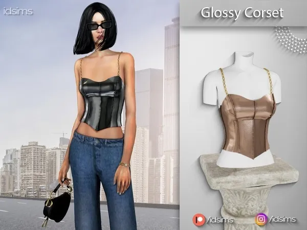 Alpha Glossy Corset + Chain Straps Acc by polygoncouture - The Sims 4 custom content