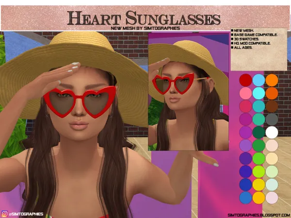Alpha Heart Sunglasses ( ALL AGES) - The Sims 4 Custom Content