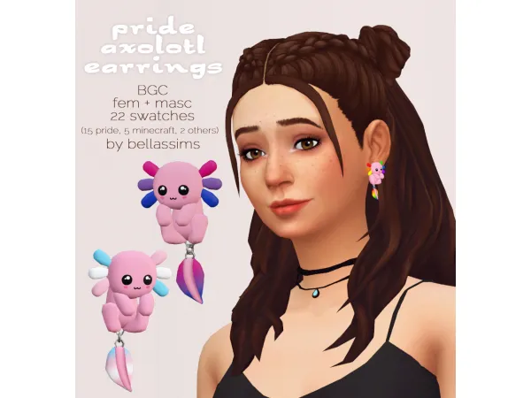 Maxis Match Pride Axolotl Earrings by Bellassims - The Sims 4 Custom Content