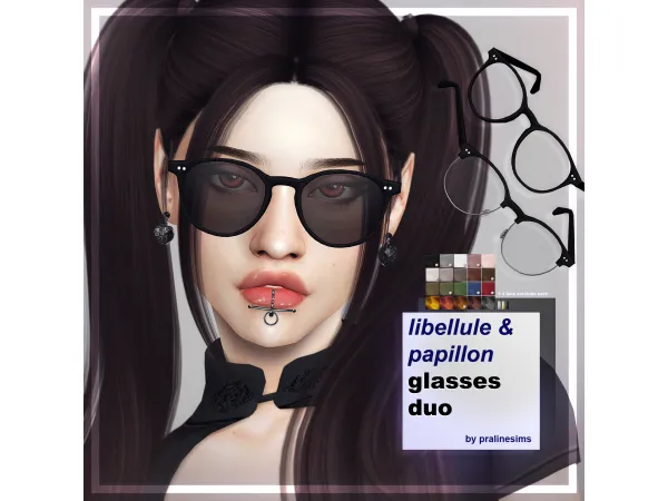 Mix LIBELLULE PAPILLON Glasses Duo by Pralinesims - The Sims 4 Custom Content