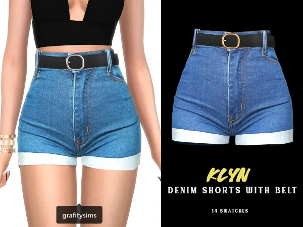 Alpha Klyn Denim Shorts with Belt - The Sims 4 Custom Content